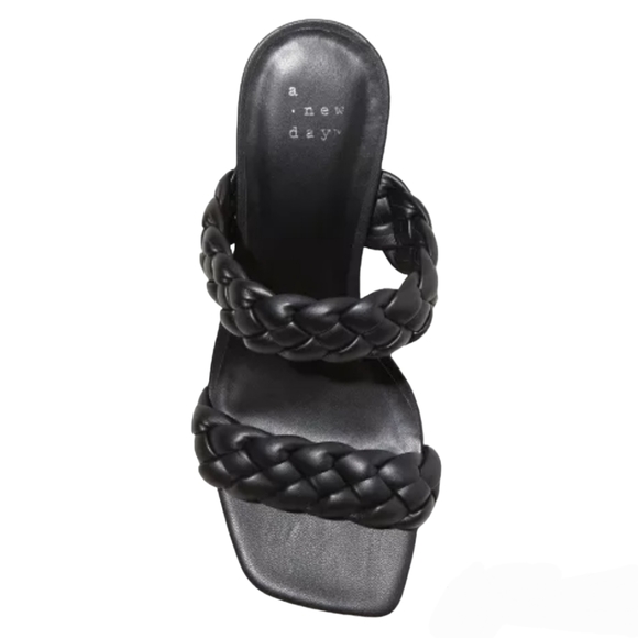 a.new day Women's Black Slip On Basil Heels Size 8  Woven Straps - Picture 4 of 12